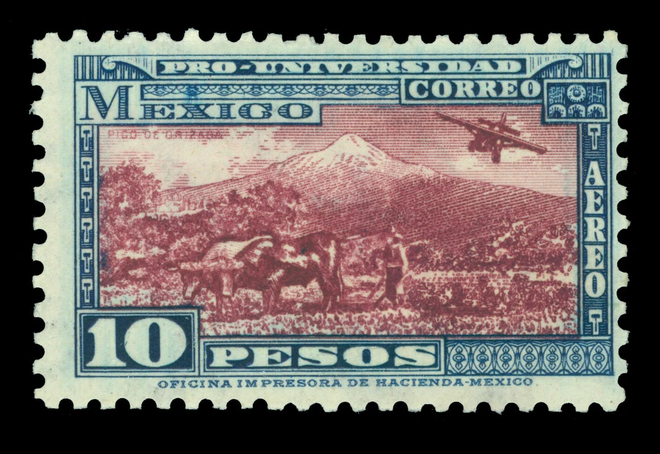 CORREO AÉREO MÉXICO 1934 - Volcán Orizaba 10p azul y granate Scott C60 como nuevo MLH Foto 1 de 2