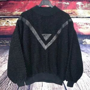 Maglione vintage anni 80 90 ROVERE BIANCO uomo XL ampio nero bordo pelle hip hop biggie - Foto 1 di 15