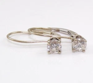 14K White Gold 0.50ctw Natural Diamond Solitaire Drop Leverback Earrings LNE2 - Picture 1 of 5