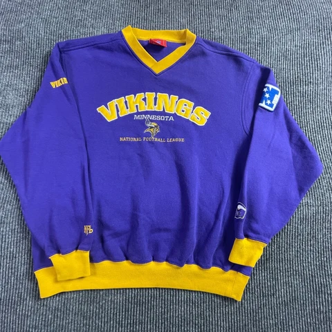 VTG Minnesota Viking Sweatshirt Mens L Purple NFL Football Crewneck Embroidered Cover