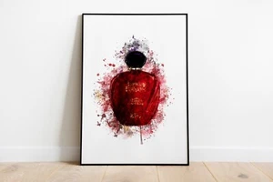 Watercolour Splash Red Perfume Bottle Print A4 A3 A2 Maxi Wall Art Decor 5020 - Picture 1 of 1
