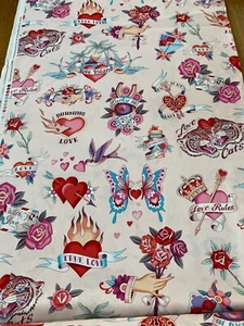 BLUSH Alexander Henry Tattoo Love Rose Tiger Quilting Cotton BTHY - Picture 1 of 2