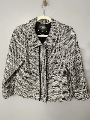 SALE Rachel Roy Black White Tweed Jacket Size 12 Button Snap Front - Image 1 of 4