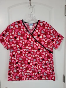 SB Scrubs Women's Red Hearts Valentine's Day Uniform Scrub Top Size Medium - Picture 1 of 2