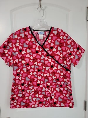 SB Scrubs Women's Red Hearts Valentine's Day Uniform Scrub Top Size Medium - Image 1 of 2