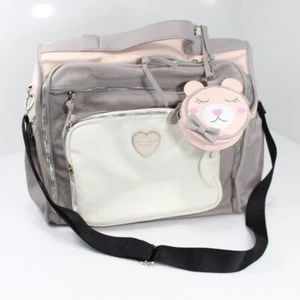 Betsey Johnson Large Gray Pink Baby Diaper Bag Backpack Changing Pad Pouch - Picture 1 of 12