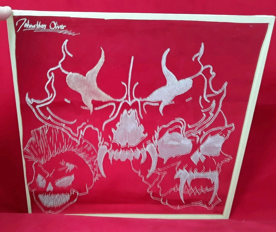 Skull Demon Devil Etched Mirror Art Signed Handmade Reflective Wall Decor - Image 1 of 3