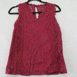 Unbranded Blouse Womens Solid Pink Sleeveless V Neck Lace Overlay Lined S New - Picture 1 of 8