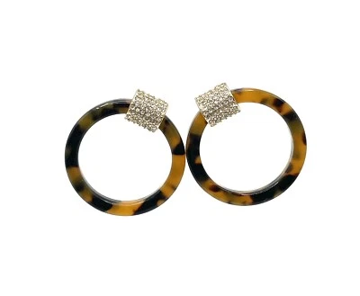Baublebar Pave Crystal Gold Faux Tortoise Shell Hoop Earrings Vintage Boho - Image 1 of 4