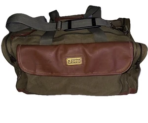 Vintage 90's Jeep Wrangler Travel Equipment Canvas Leather Duffle Bag 24 In  - Picture 1 of 20