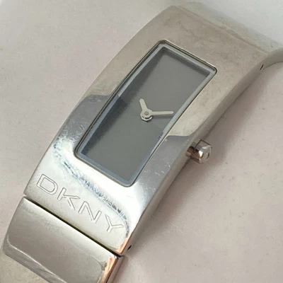 DKNY Watch Women 19mm Silver Tone Gray Dial WR 30M Tank New Battery SMALL 6" - Image 1 of 4