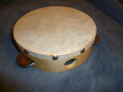Tambourin mit Schellen - Handtrommel - Instrument - Holz - 15 cm - einreihig - Bild 1 von 2