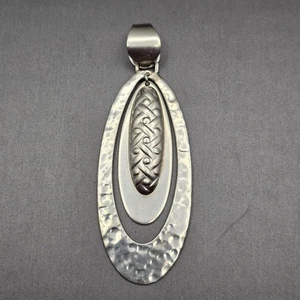 VTG Ninos Dechammo Sterling Pendant 3.5" Mexico 925 Silver Textured Oval 22.58g - Picture 1 of 9