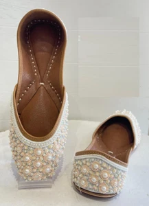 Women Punjabi Jutti wedding Mojari fashion ballets UK size 4-8 UK Pearl aura - Picture 1 of 7