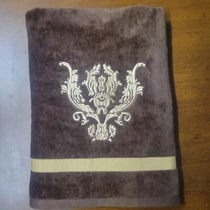 Kassafina Brown/Gold Embroidered Bath Towel - Picture 1 of 5
