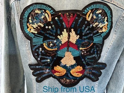 Sequin panther Sew-on Patch 9-1/4" x 8-1/2"-Ships fast from USA - Image 1 of 4