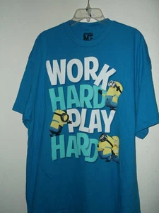 NUEVA CAMISETA 2XL DESPRECIABLE ME ADULTO MINIONS TRABAJO DURO JUEGO DURO 100% ALGODÓN - Imagen 1 de 2