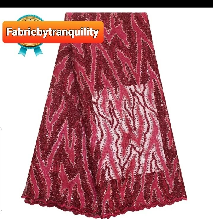 5 yards New Sequins French Tulle African Lace Fabric  High-Quality Nigerian... - Image 1 of 1