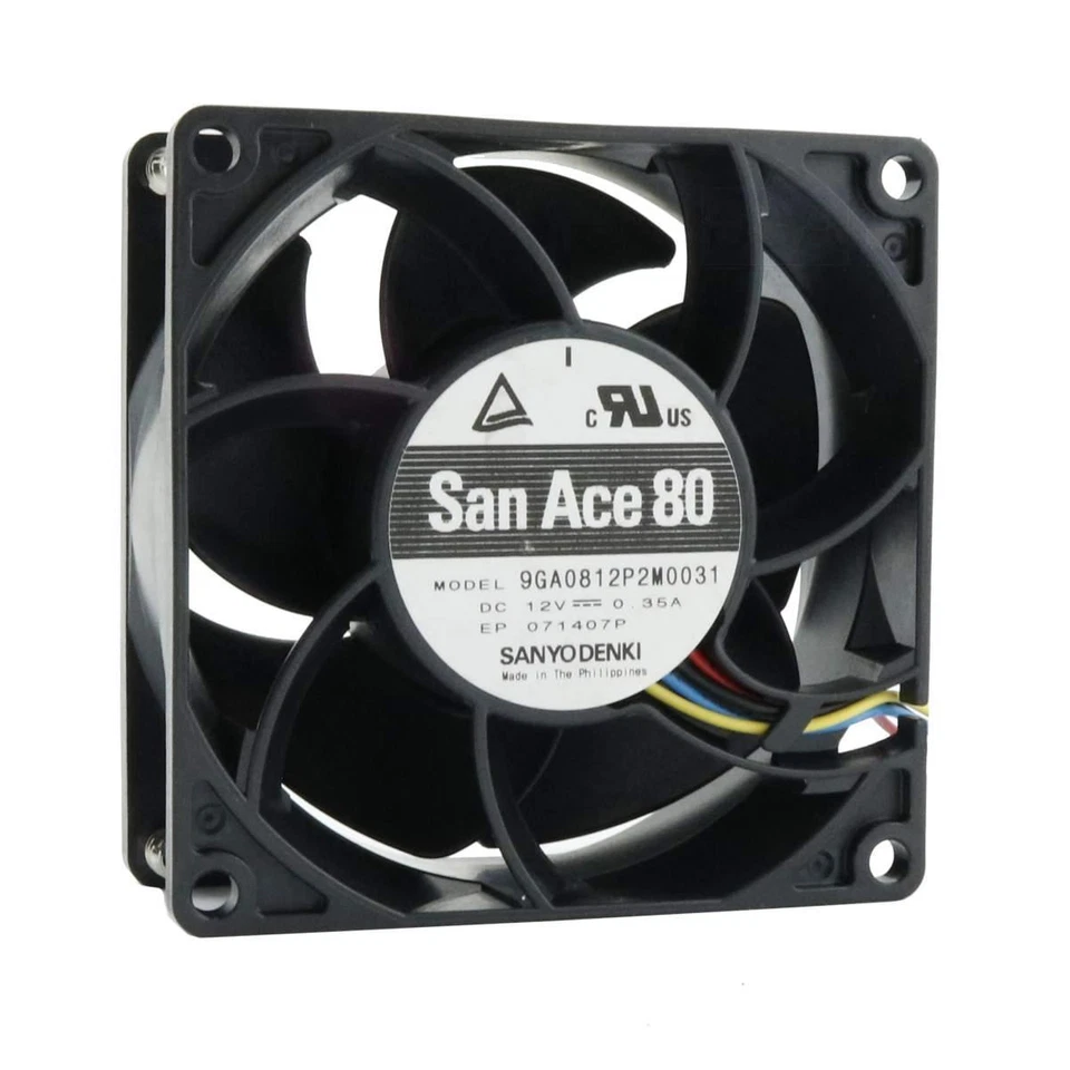 Ventola 80mm 80x80x32mm SANYO DENKI 9GA0812P2M0031 12V 0,35A 8cm 4 Fili +/-/S/C  - Immagine 1 di 1