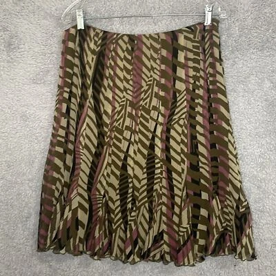 Alfani Silk Skirt Women’s 10 Brown Pink Geometric Print Midi Lined Y2K Vintage - Image 1 of 4