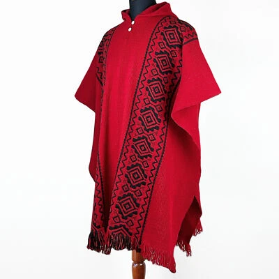 LLAMA LANA HOMBRE MUJER UNISEX PONCHO CON CAPUCHA SUÉTER CHAQUETA TODAS LAS ESTACIONES Foto 1 de 4