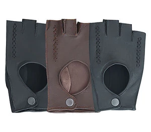 GUANTES DE CONDUCCIÓN DE CUERO SUAVE GENUINO AJUSTE DELGADO PARA HOMBRE MODA CHOFER MEDIO DEDO - Imagen 1 de 5