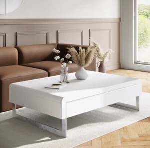 Largr White Gloss Coffee Table with Storage - Picture 1 of 4
