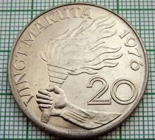 ZAIRE - CONGO DEMOCRATIC REPUBLIC 1976 20 MAKUTA, LIGHTED TORCH, UNC 