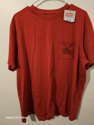 Camiseta para hombre Coleman con logotipo de bolsillo frontal roja al aire libre empresa talla L Foto 1 de 4