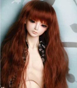 Peluca de muñeca 1/6 6-7" BJD roja marrón castaño rizados ondulado pelo esponjoso largo UAL-21 - Imagen 1 de 3