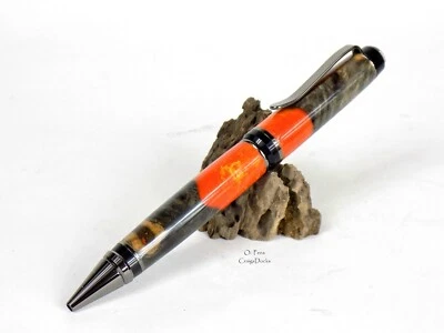 Bolígrafo Buckeye Burl madera estabilizado naranja brillante perla pistola metal Foto 1 de 4