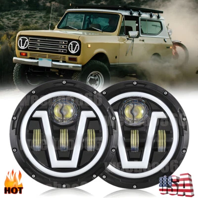 Nuevo Faro LED Redondo 2 Piezas 7" Más Brillante Para International Harvester Scout II Foto 1 de 4