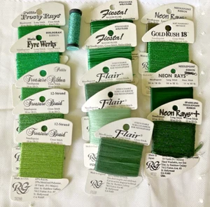 Needlepoint Embroidery Thread Lot of 15 Greens Rainbow Gallery and Kreinik New - Picture 1 of 8