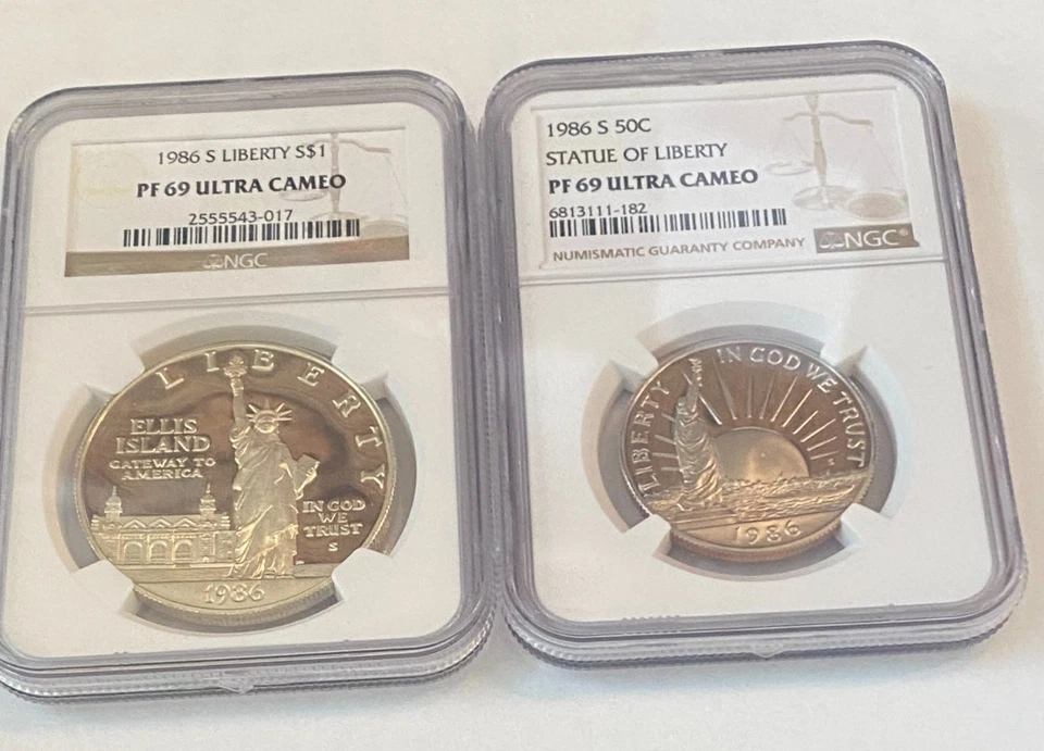 1986 -S Liberty (S$1) & 1986-S Liberty (50C) NGC (PF 69) **ULTRA CAMEO** SET - Image 1 of 2