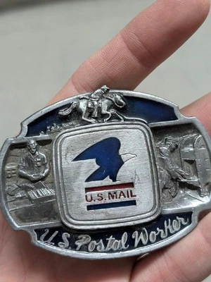 Hebilla de cinturón vintage hecha en EE. UU. CORREO POSTAL TRABAJADOR peltre esmalte occidental Foto 1 de 4