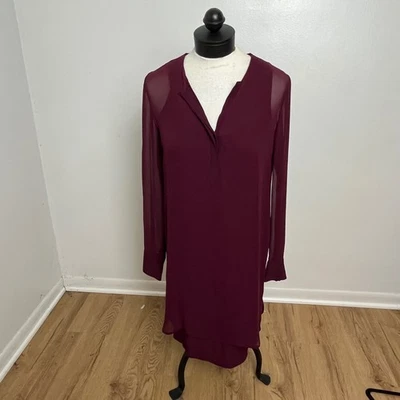 Vince Women's Burgundy Wine Sheer Long Sleeve Silk Dress Size 4 - image 1 of 4