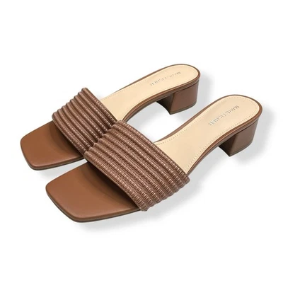 Sandália Marc Fisher Slides Feminina 11M Bronzeada Casala Salto Bloco Biqueira Aberta Biqueira Quadrada - Imagem 1 de 4