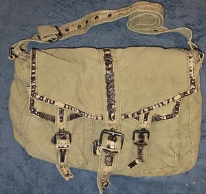 VTG 90S Canvas Weathered Army Green Messenger Bag Tote Unisex Trendy Utility - Picture 1 of 11