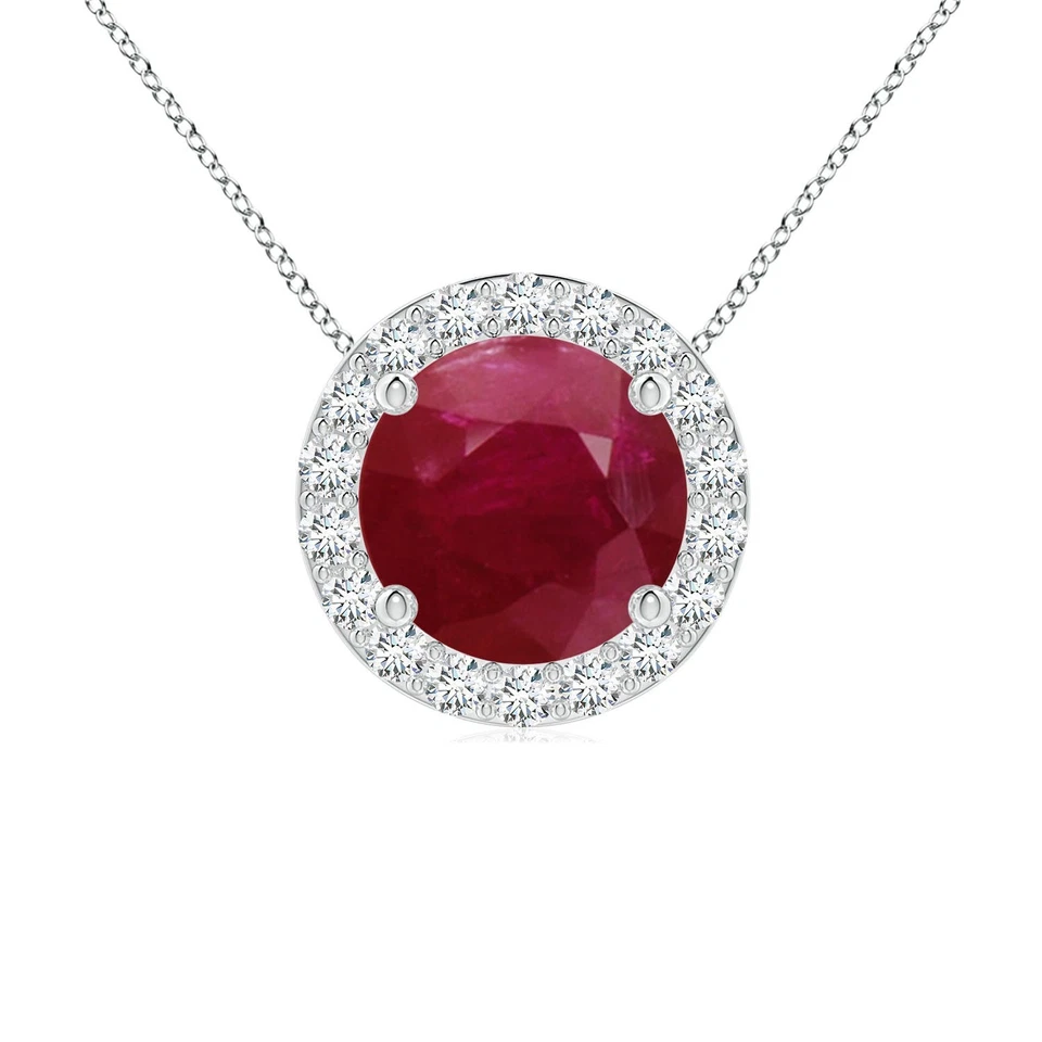 ANGARA 1.58 Ctw Vintage Inspired Round Ruby Halo Pendant Necklace in 14K Gold - Image 1 of 1