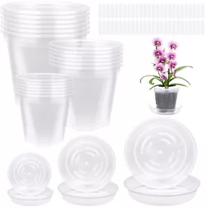 18-Pack Nursery Pots Clear Pots 3 Sizes Plastic Pots 6/4.7/4 Inch with 18 Tra... - Picture 1 of 8