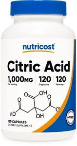 Nutricost Citric Acid 1000mg (1 Gram), 120 Capsules - Gluten Free, Non-GMO - Picture 1 of 5