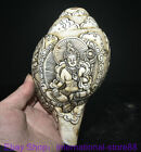 7.6" Old Tibetan Shell Carving Buddhism Green Tara Goddess Conch Trumpet Horn