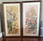 Pair Of Asian Framed Handpainted Paintings Pictures Birds