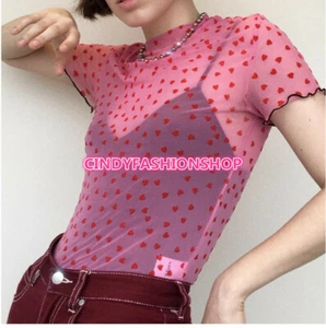 Mujeres Mangas Cortas Malla Ver a través Alta Meck Sexy Camiseta Prendas para la calle Corte Recortado - Imagen 1 de 6