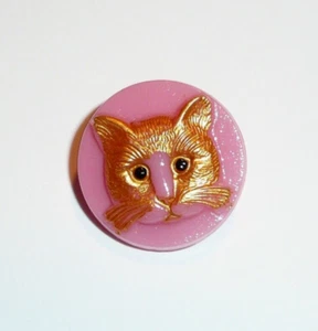 Lindo Gato Checo Prensado Cristal Rosa Botón Pintado a Mano Oro Gato 18mm - Imagen 1 de 8