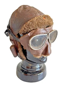 WW1 RFC MK 1 ISSUE FLYING HELMET + MK 1 GOGGLE FLYING MASK, FINE ORIGINAL LOT - Picture 1 of 22