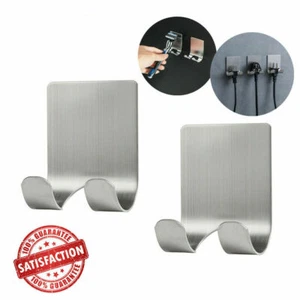 Stainless Steel Razor Holder Towel Hook Self Adhesive Bathroom Organizer Bracket - Picture 1 of 12