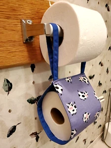 Soporte para rollo de papel higiénico de tela hecho a mano tamaño grande azul/púrpura impresión de vaca nuevo - Imagen 1 de 4