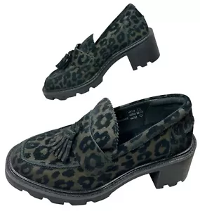 M&S Insolia Heels Loafers Shoes, Khaki Leopard Print, Suede, Tassels, Women UK 3 - Picture 1 of 12