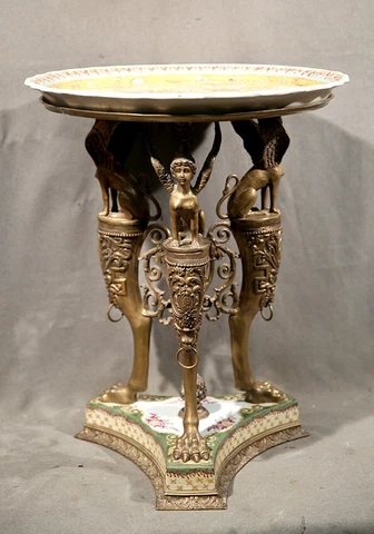 Rare Antique Empire Style Bronze Stand Beautiful Side Table Handpainted Cover